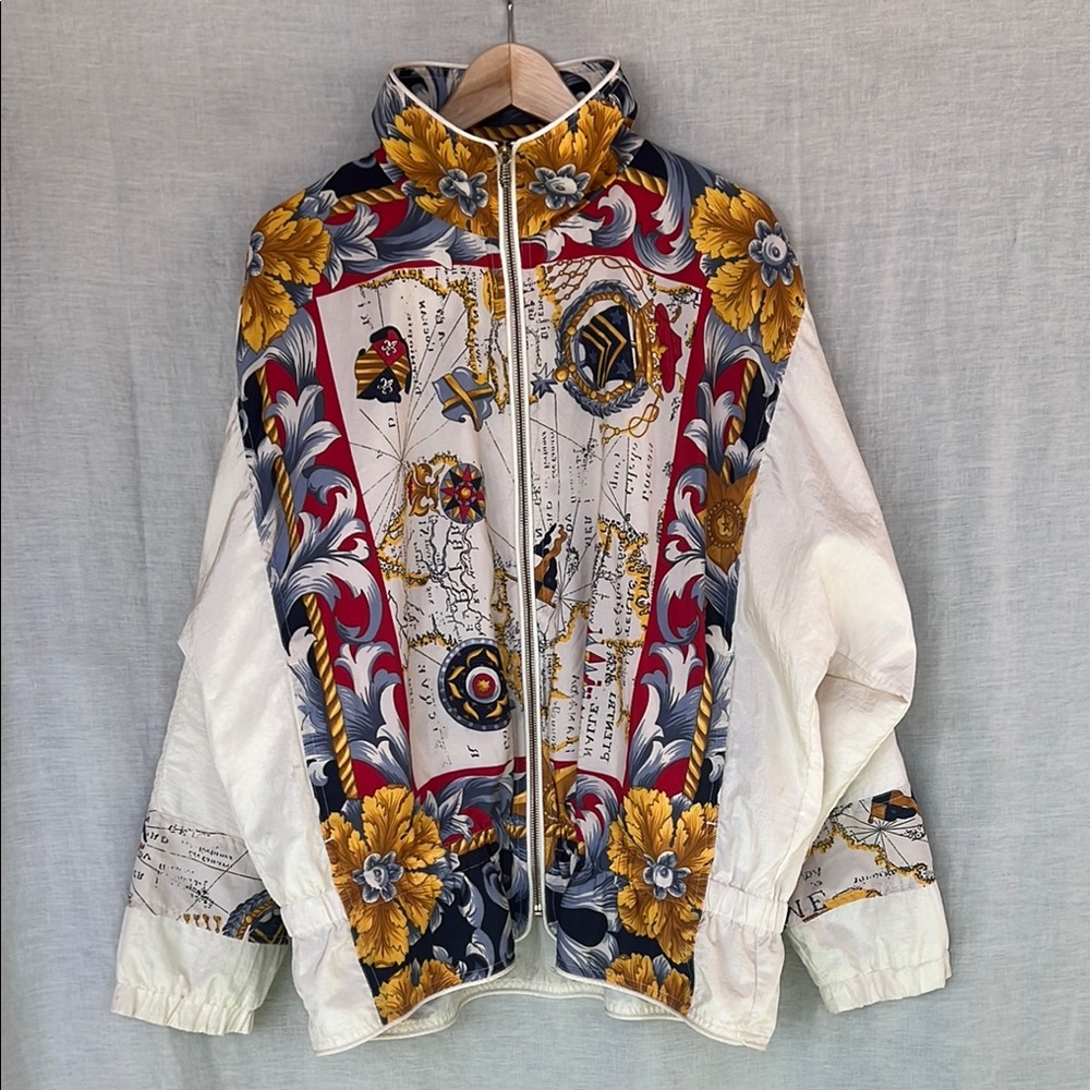 Yellow and White Bomber Jacket with Vibrant Floral Embellishments